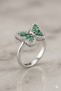 925 Silver Green Butterfly Ring