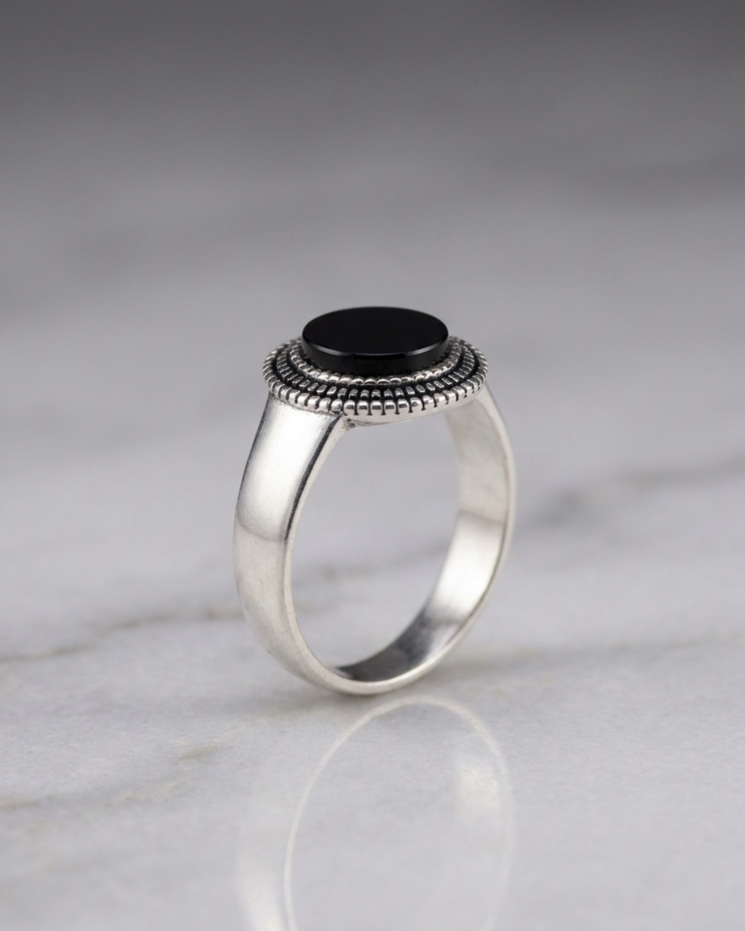 Royal Onyx Beaded Signet Ring