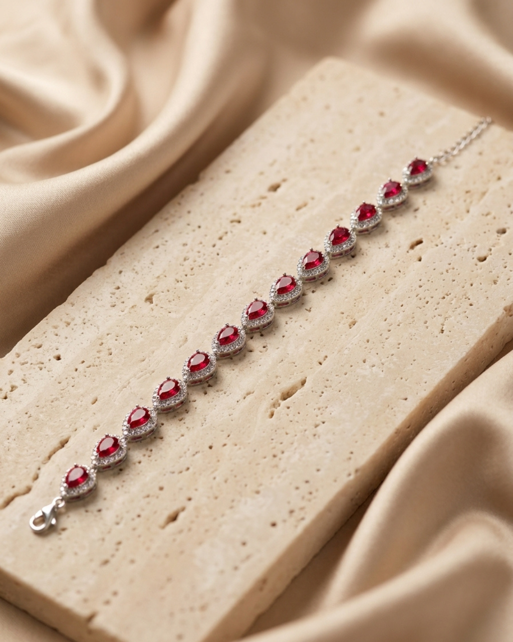 Scarlet Pear Halo Silver Bracelet
