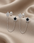 Star Chain Push & Pull Lock Earrings Sterling Silver