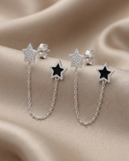 Star Chain Push & Pull Lock Earrings Sterling Silver