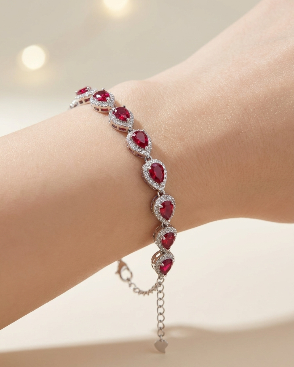 Scarlet Pear Halo Silver Bracelet