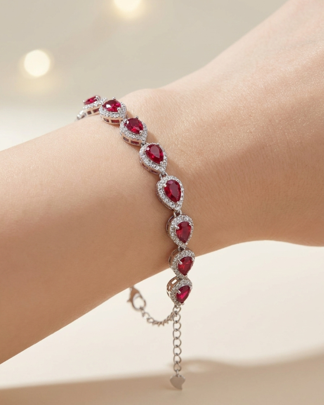 Scarlet Pear Halo Silver Bracelet