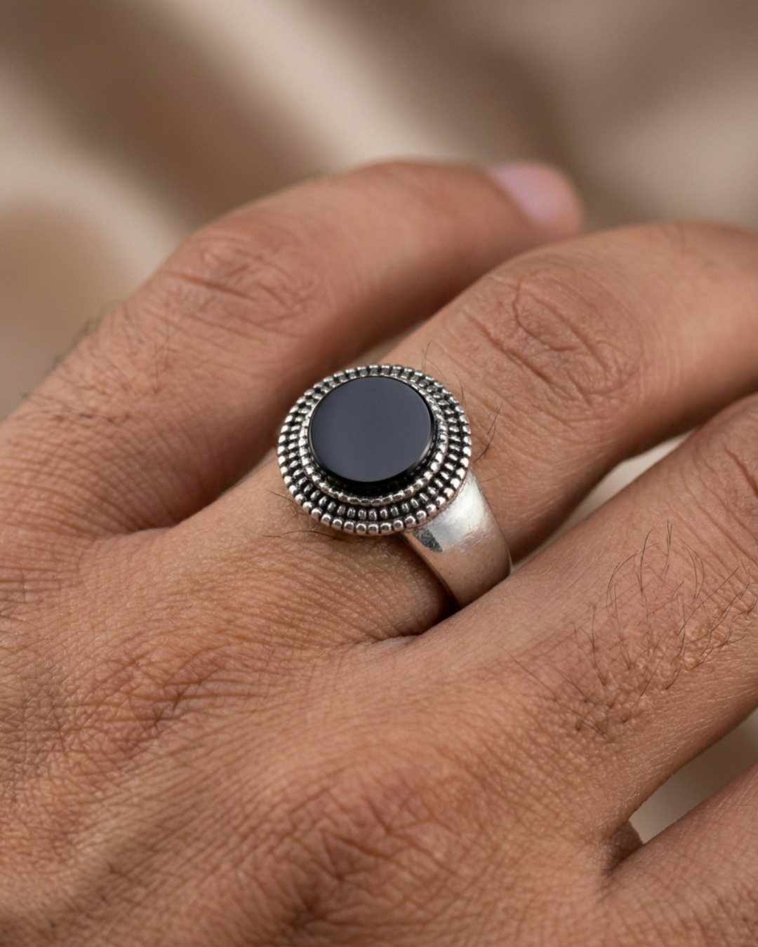 Royal Onyx Beaded Signet Ring