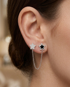 Star Chain Push & Pull Lock Earrings Sterling Silver