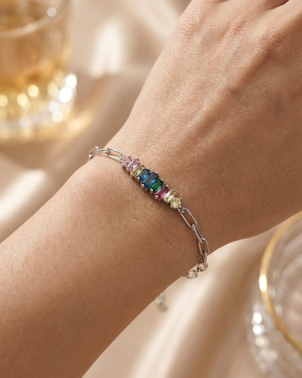 Spectrum Baguette Rainbow Link Bracelet