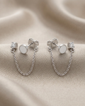 Double Piercing Chain Push & Pull Lock Earrings Sterling Silver