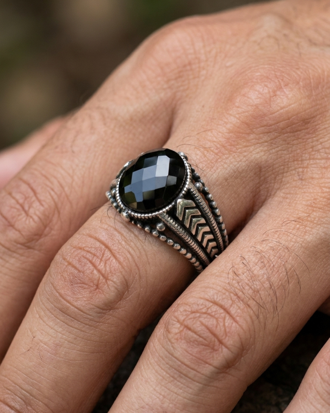 Midnight Chevron Signet Ring