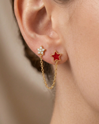 Star Chain Push & Pull Lock Earrings Gold Plated