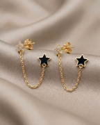 Stars Push and Pull Lock Gold Plated Earrings Silver