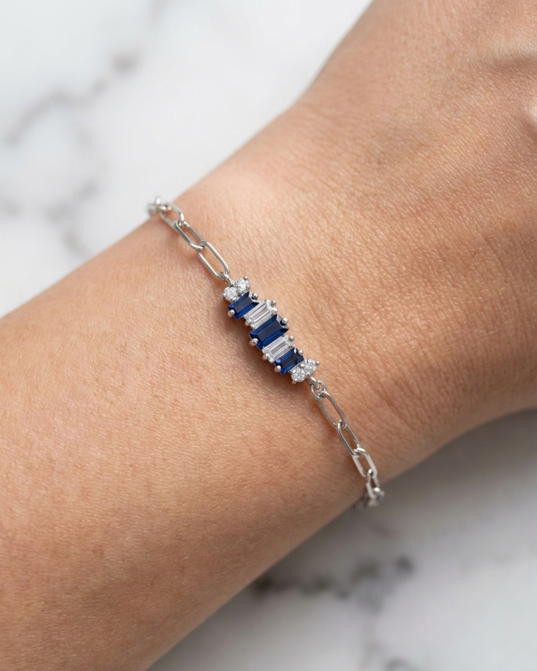 Cobalt Baguette Paperclip Bracelet
