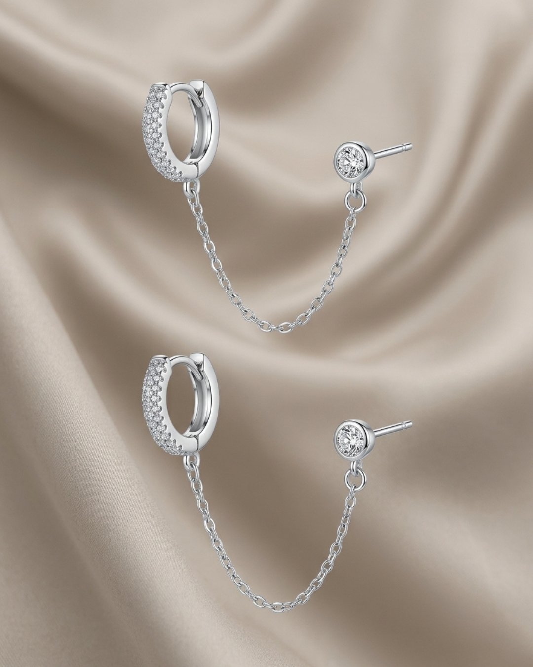 Huggie Chain link Earrings Sterling Silver