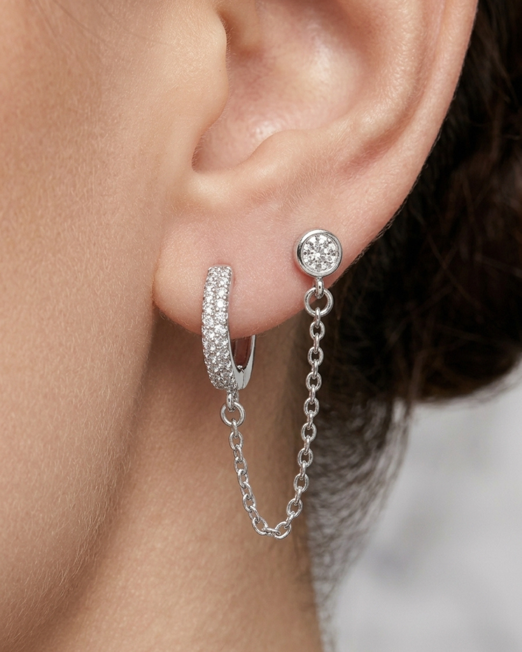 Huggie Chain link Earrings Sterling Silver
