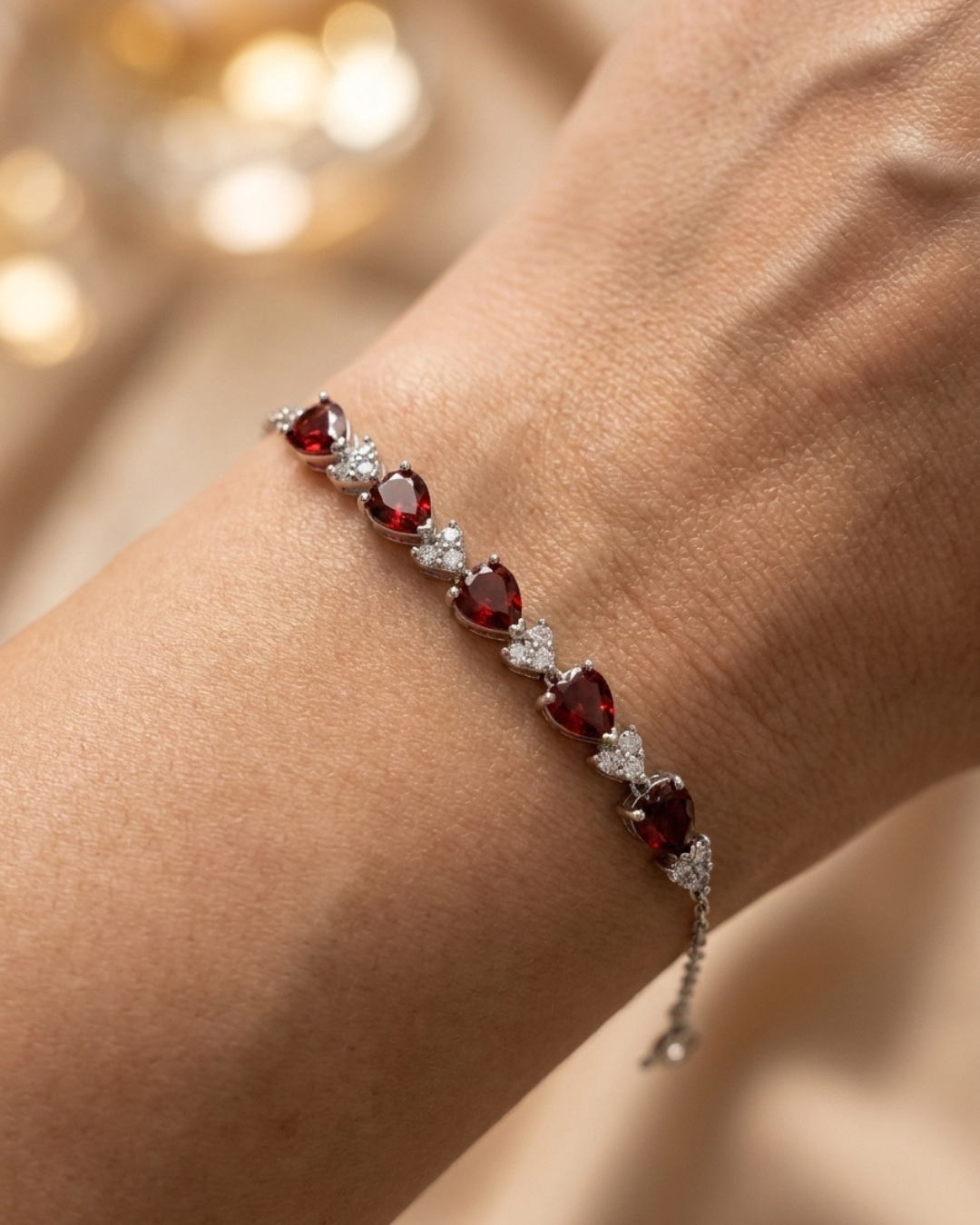 Garnet Heart Cluster Alternating Bracelet