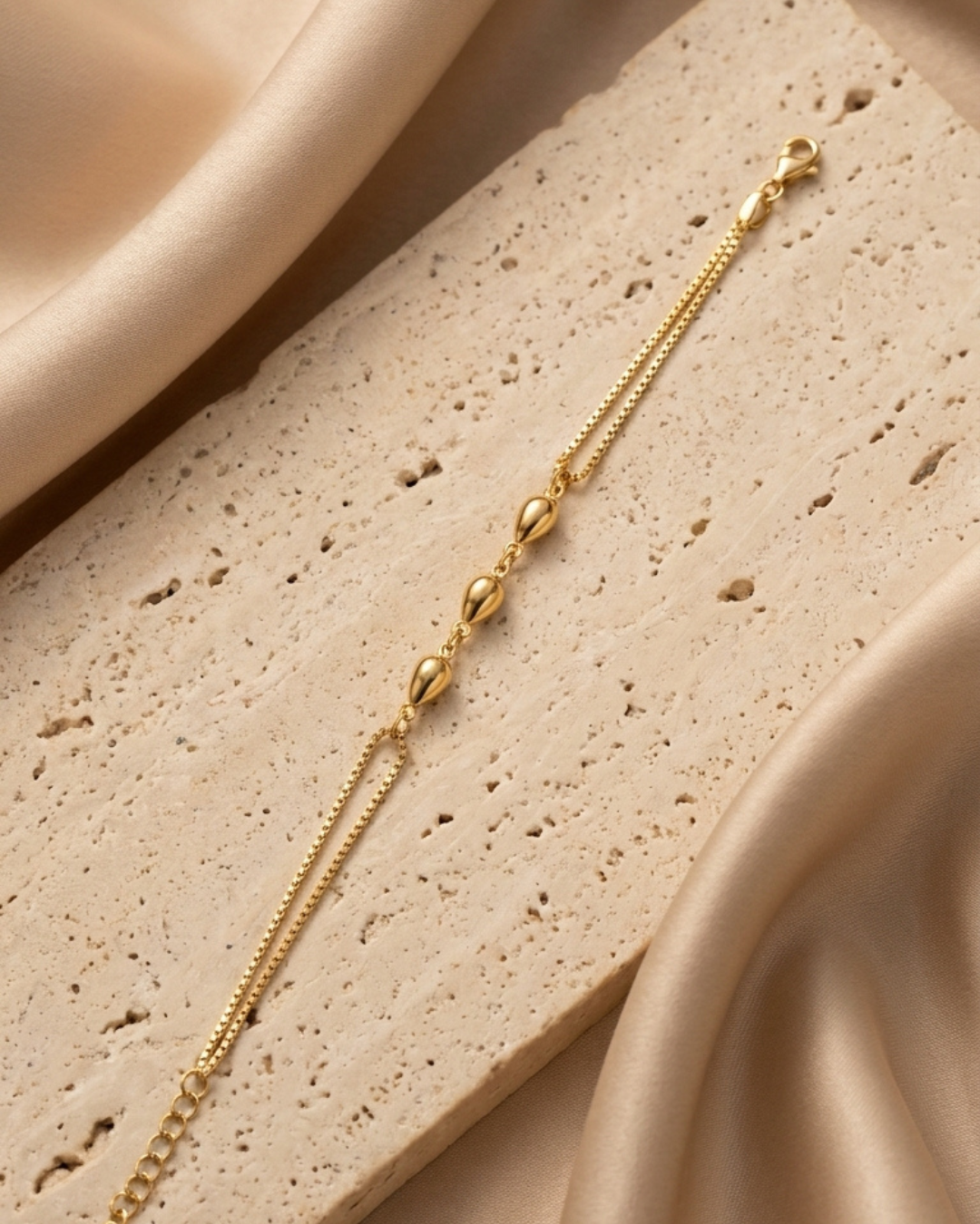 Gold Plated Trio Teardrop Chain Bracelet