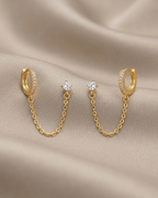 Solitaire Stud Linked Earrings Gold Plated