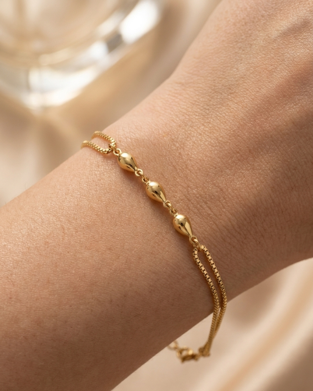 Gold Plated Trio Teardrop Chain Bracelet