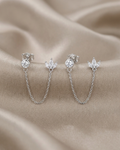 Double Piercing Lotus Push and Pull Lock Earrings Sterling Silver