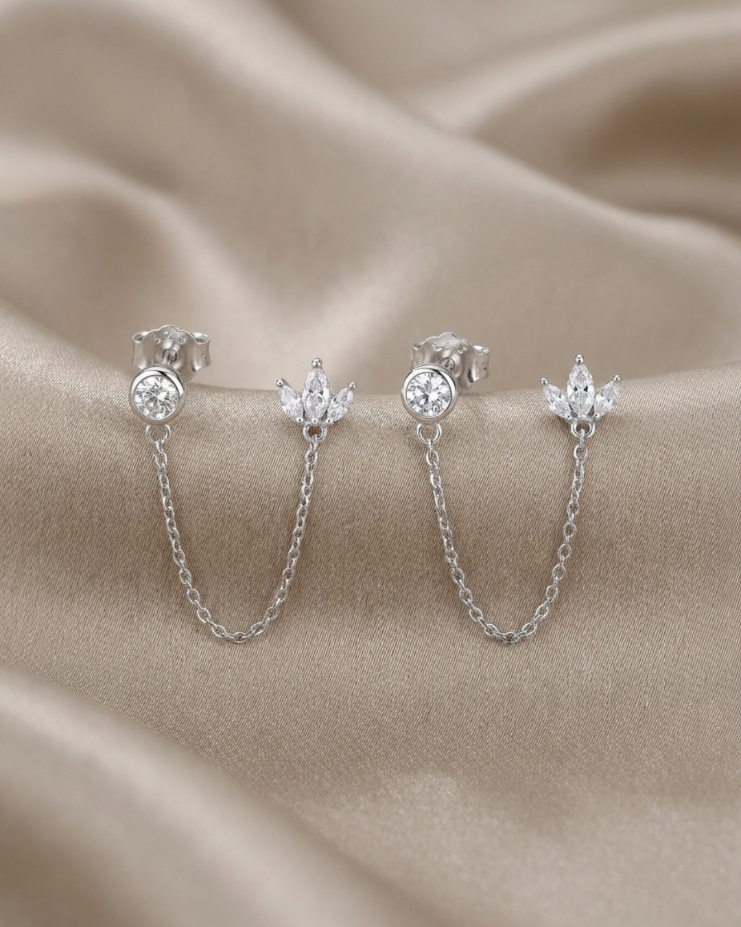 Double Piercing Lotus Push and Pull Lock Earrings Sterling Silver