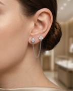 Double Piercing Lotus Push and Pull Lock Earrings Sterling Silver