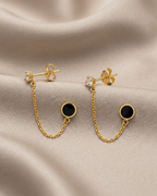 Black Enamel Chain Earrings Gold Plated