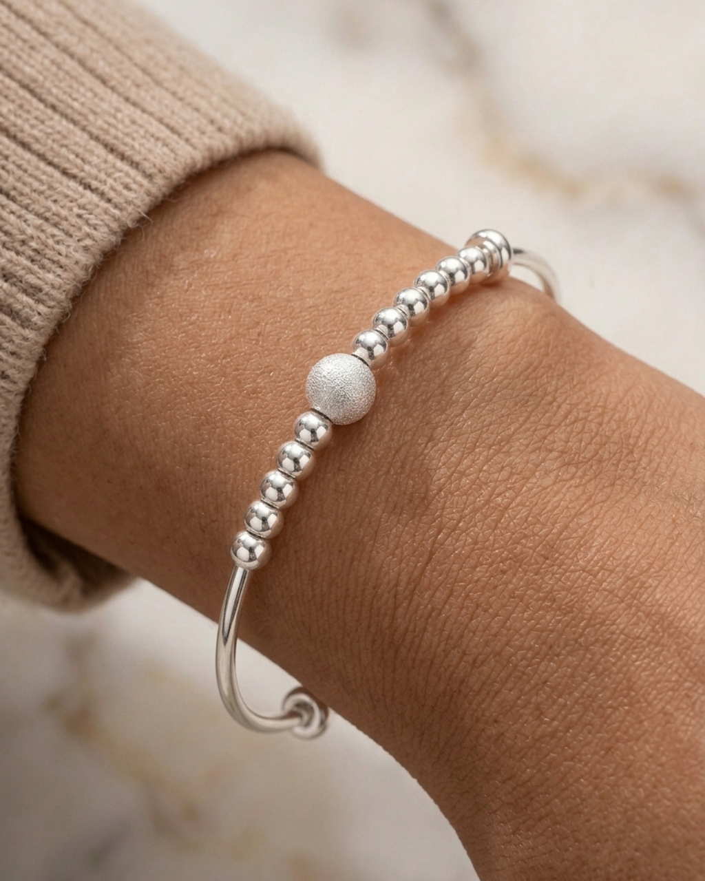 Frosted Bead Silver Bangles
