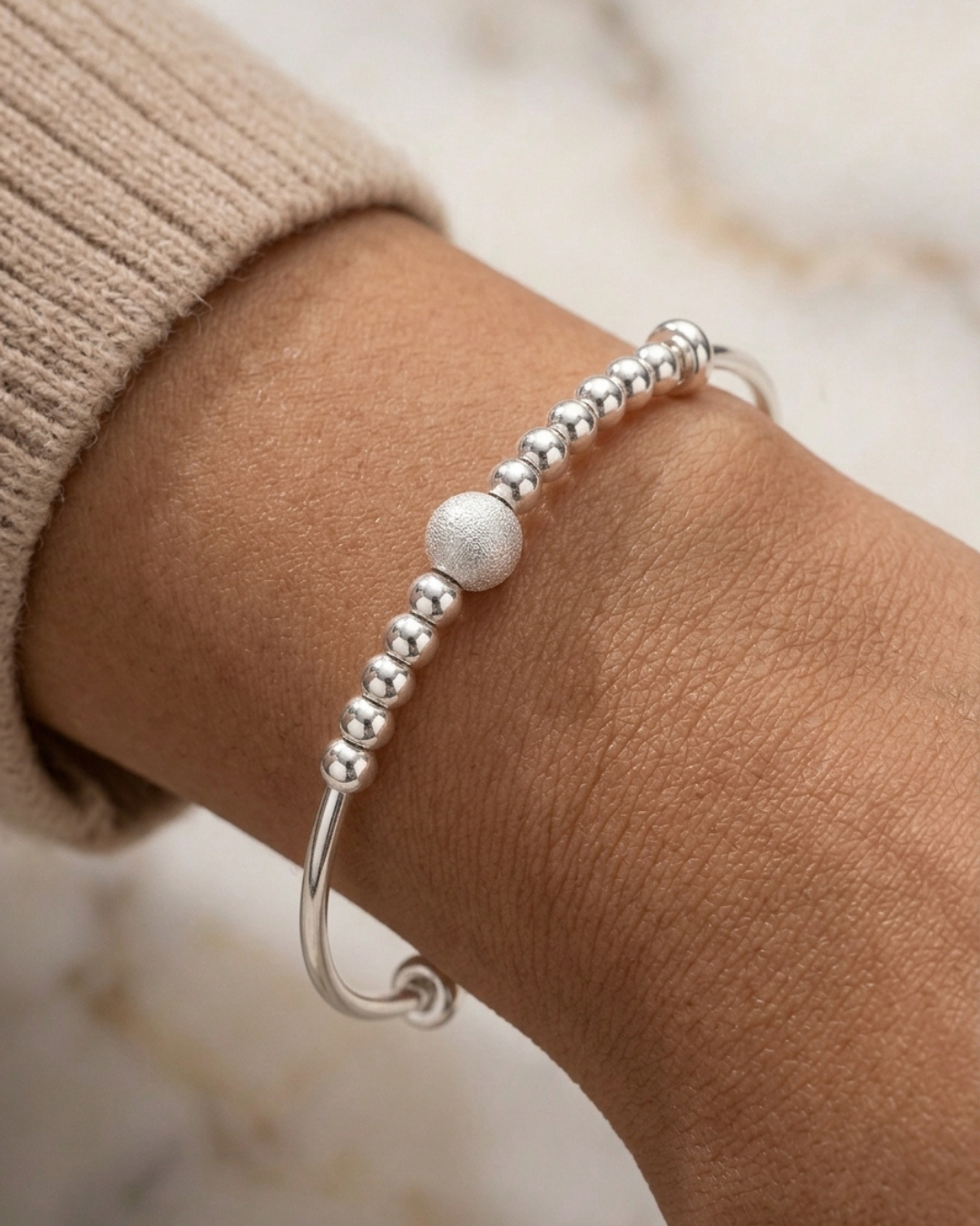 Frosted Bead Silver Bangles