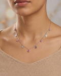 Floral Crystal Dangle Necklace Sterling Silver