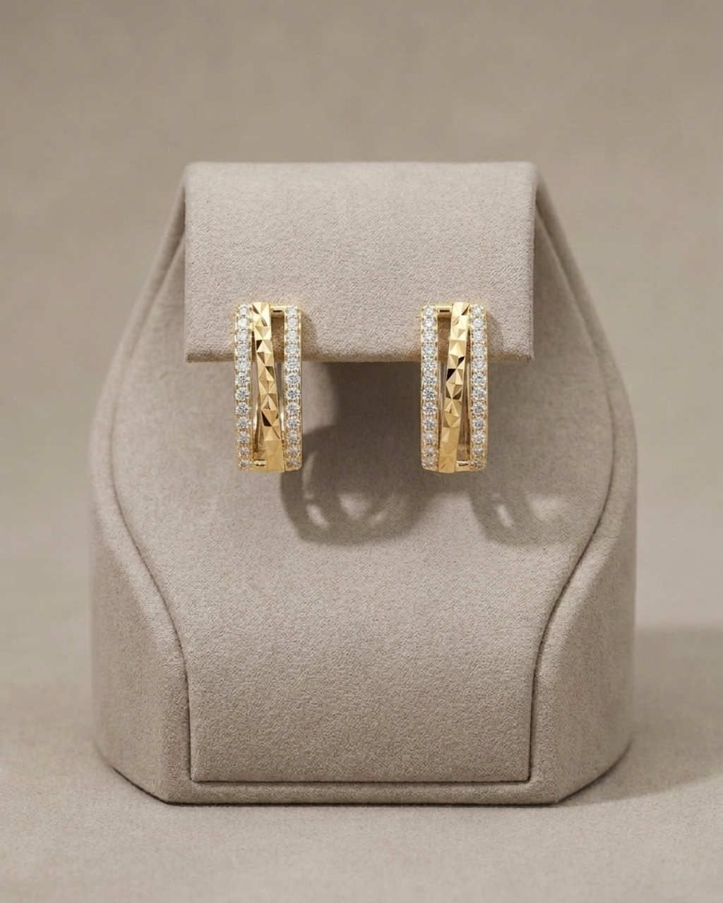 Diamond Cut Striped Studs Earring Sterling Silver