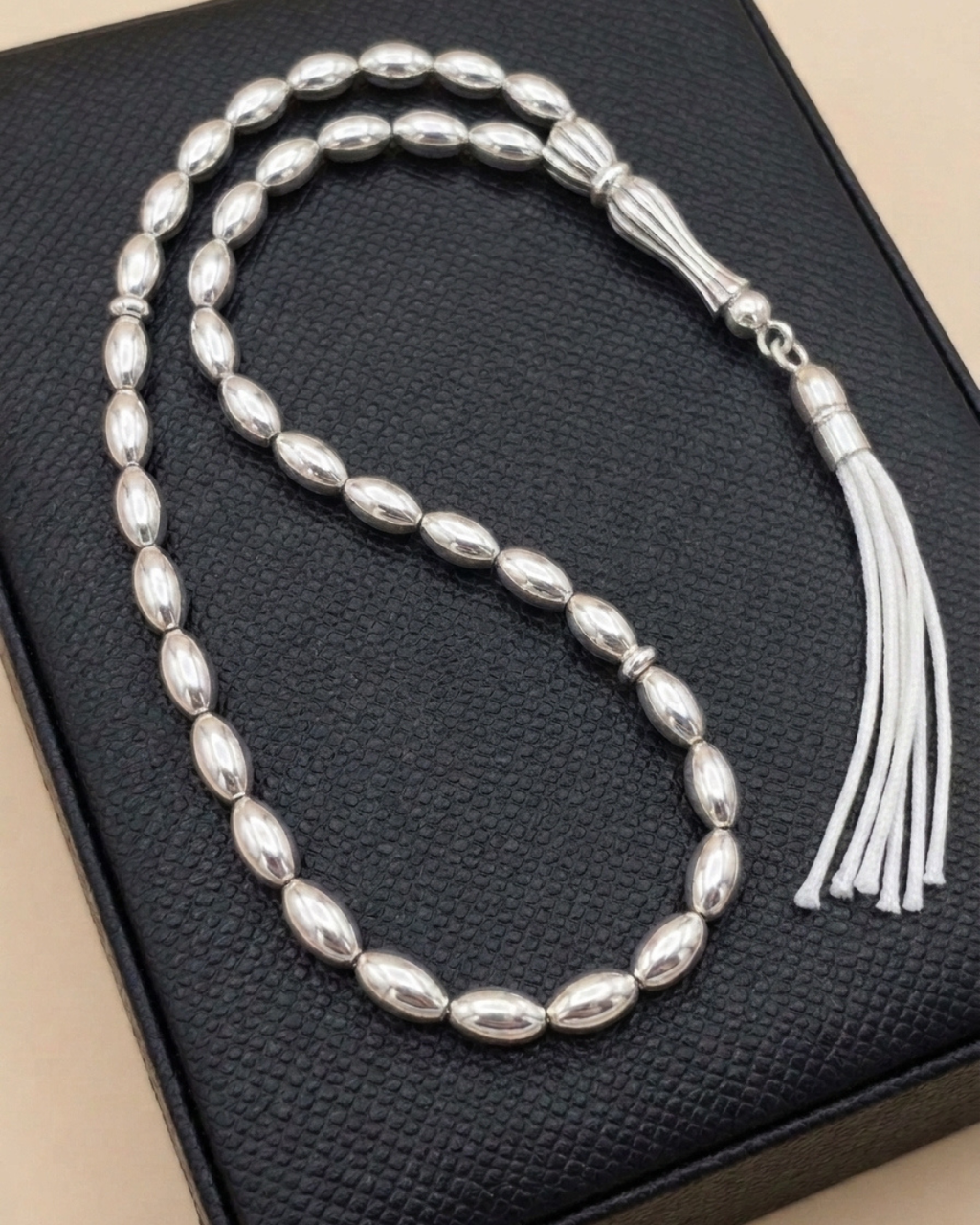 Oval Silver 33-Bead Misbaha Tasbeeh Sterling Silver