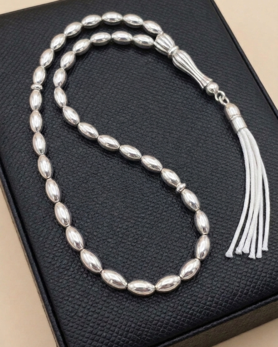 Oval Silver 33-Bead Misbaha Tasbeeh Sterling Silver