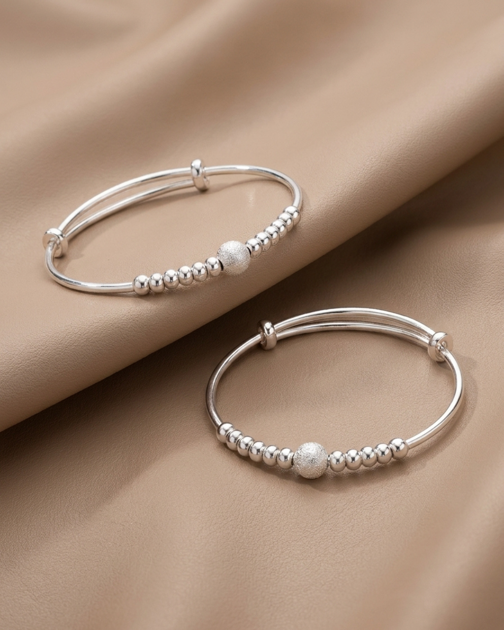Frosted Bead Silver Bangles