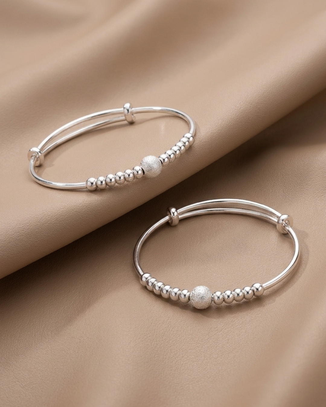 Frosted Bead Silver Bangles