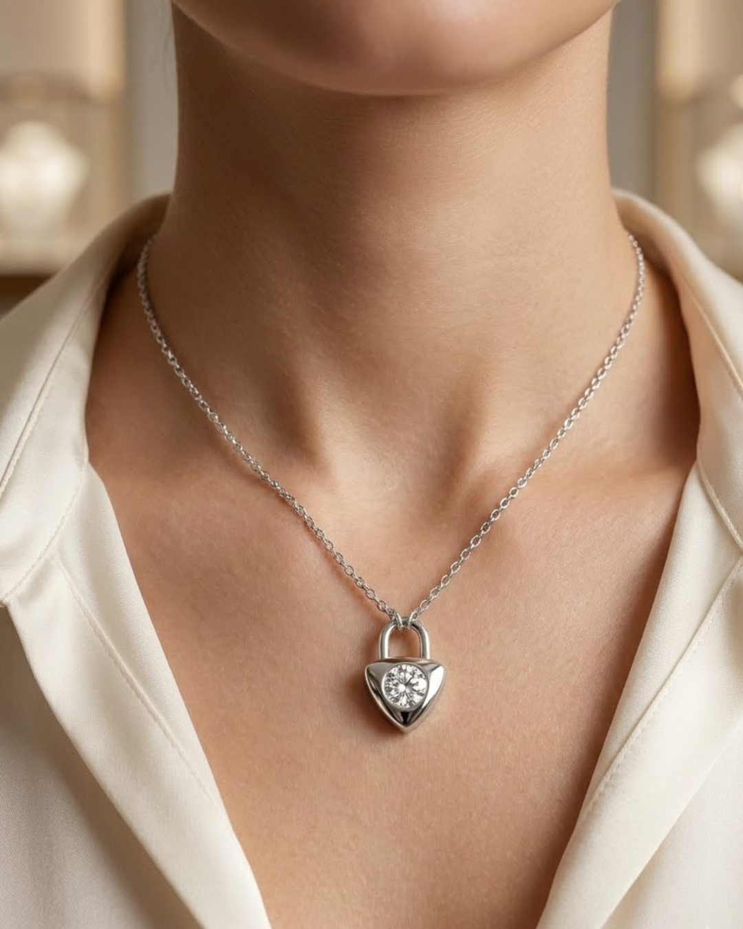 Heart Padlock Pendant Necklace Sterling Silver