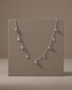 Floral Crystal Dangle Necklace Sterling Silver