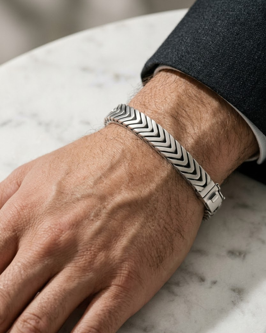 Chevron Herringbone Men Bracelet Sterling Silver