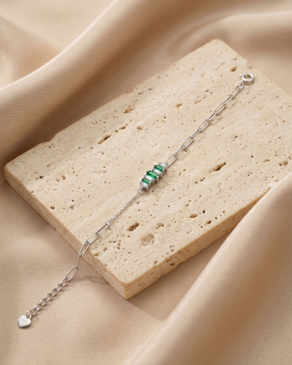 Mint Baguette Paperclip Bracelet