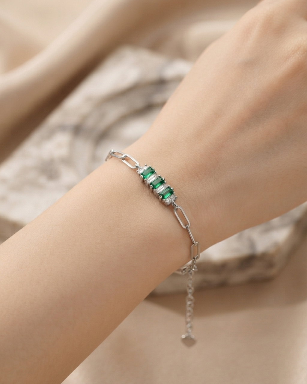 Mint Baguette Paperclip Bracelet