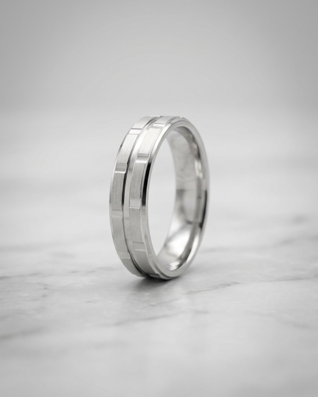 Silver Geometric Brick Pattern Men's Dibla Ring