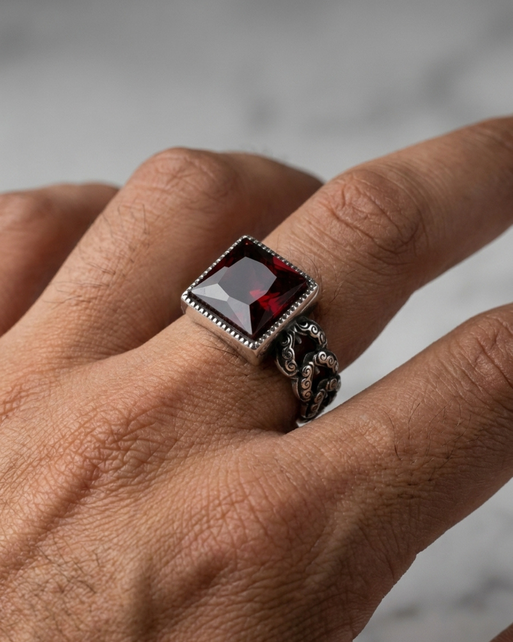 Crimson Chain Sovereign Ring