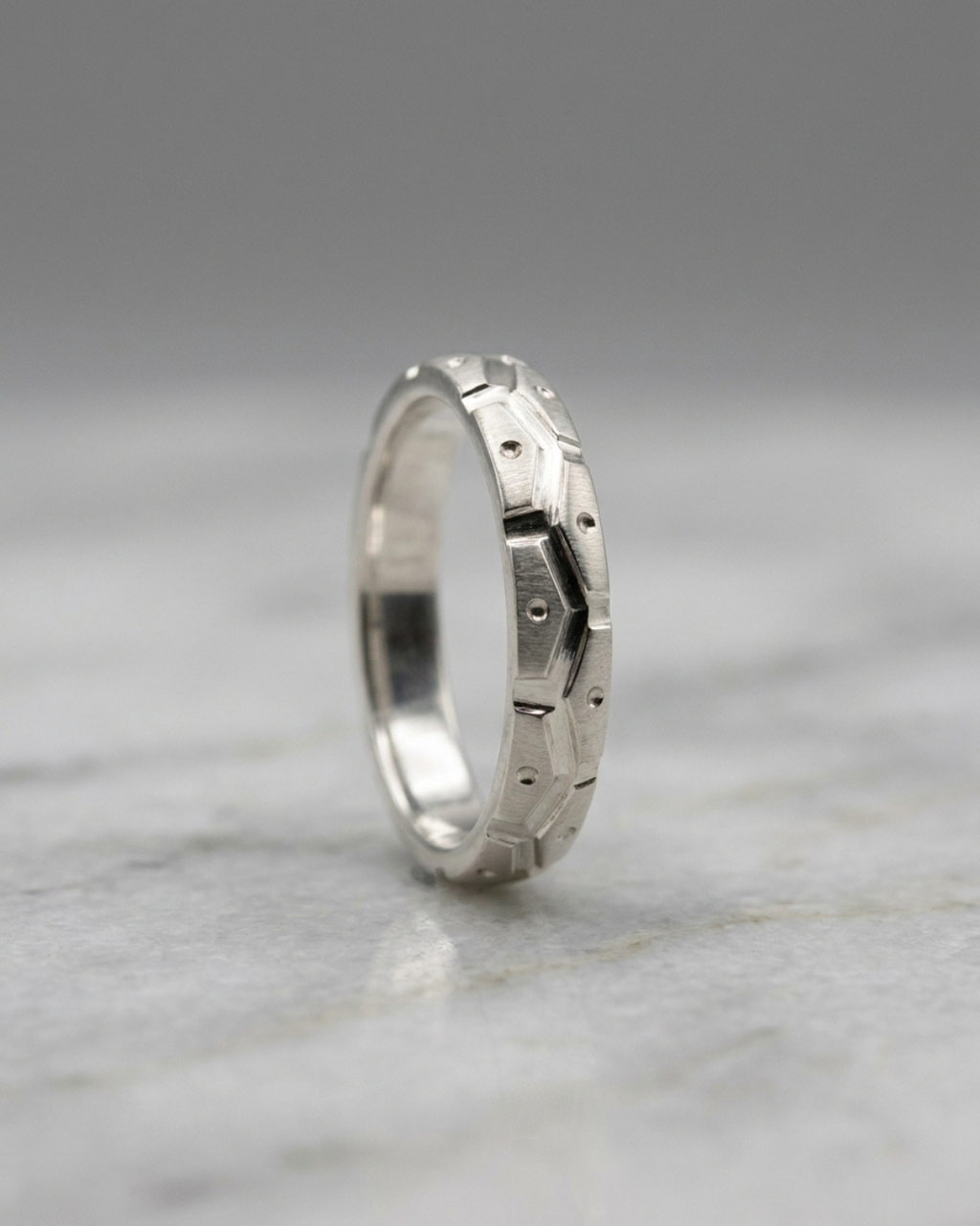 Ares Geometric Textured Silver Dibla Ring