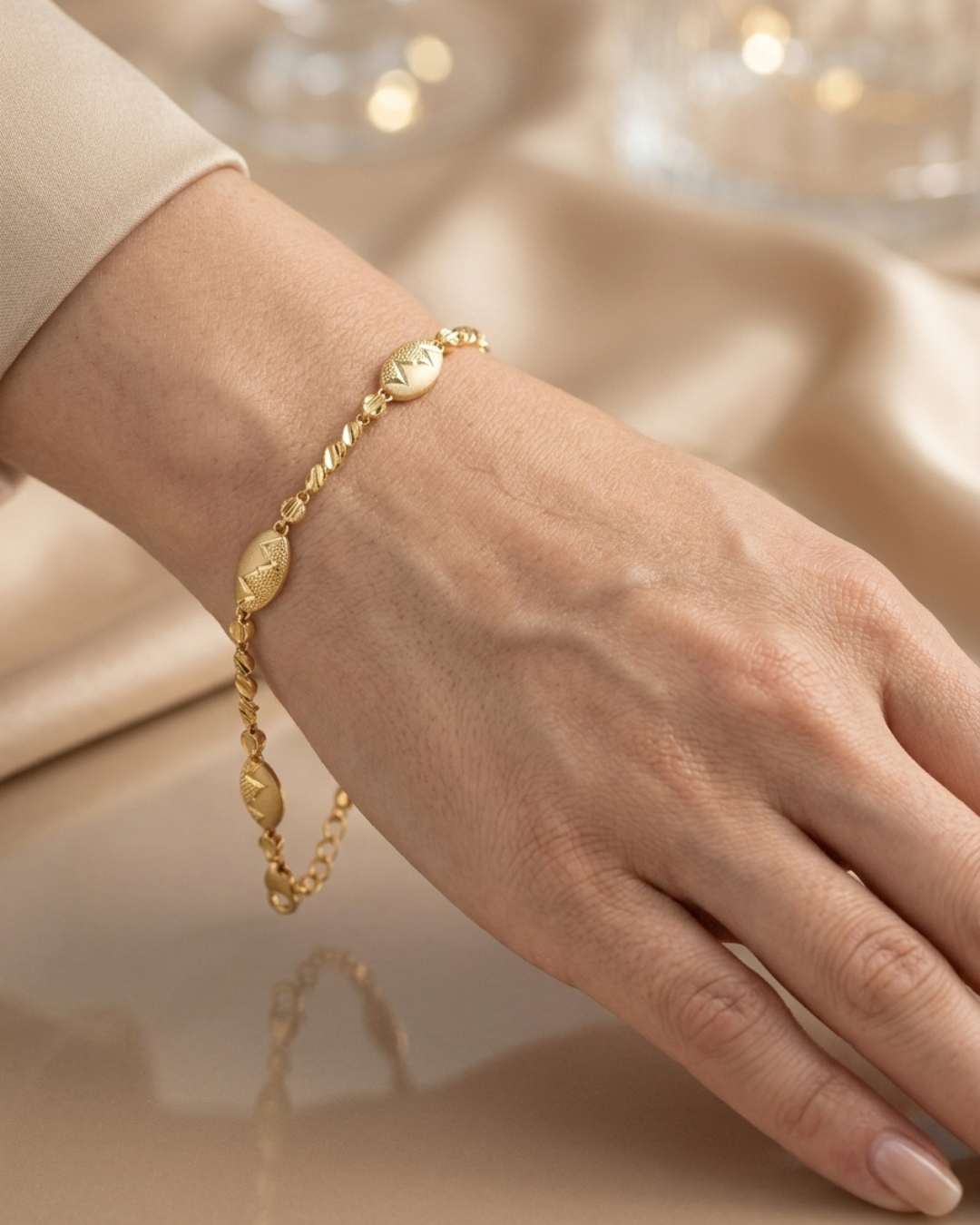 Gold Plated Textured Oval Cut Bracelet