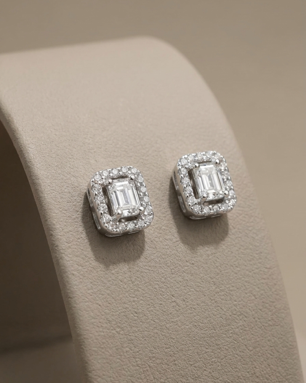 Emerald Cut Stud Earrings Sterling Silver