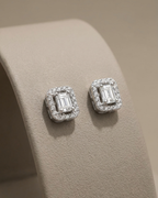 Emerald Cut Stud Earrings Sterling Silver
