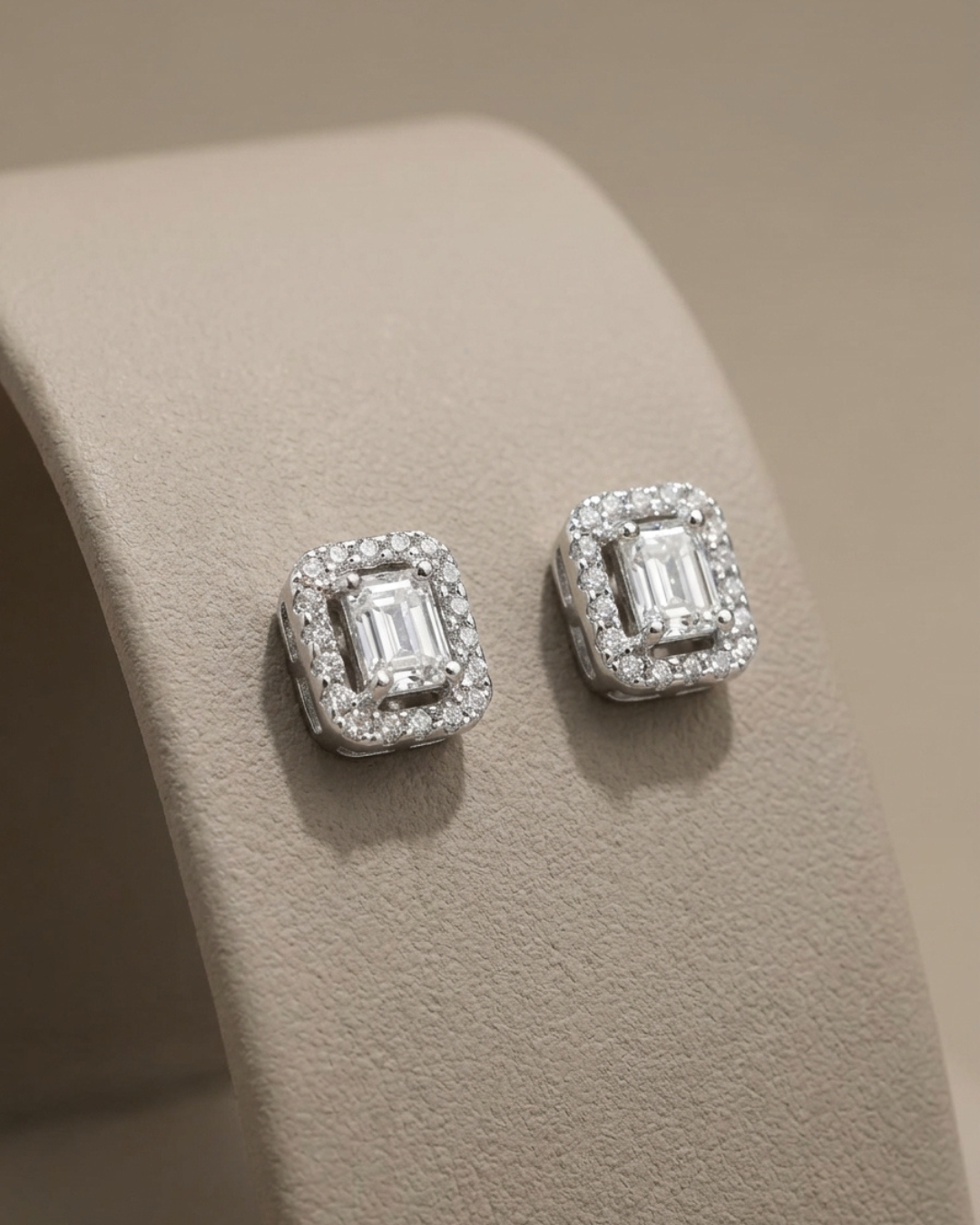Emerald Cut Stud Earrings Sterling Silver