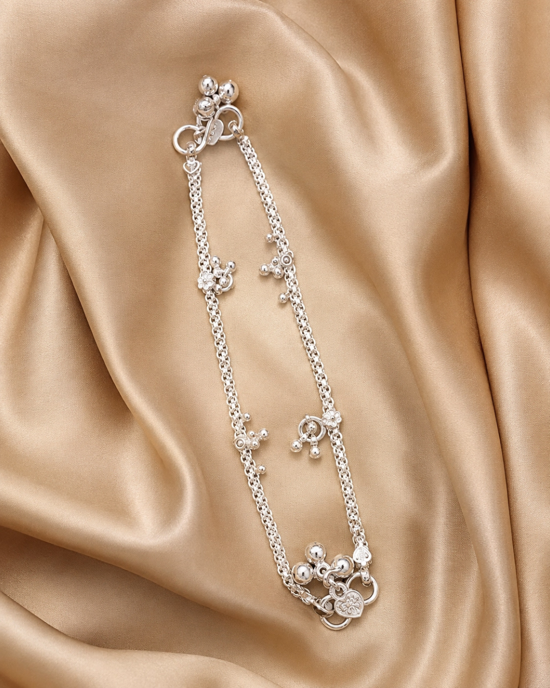 Kids Floral Charm Anklet Sterling Silver