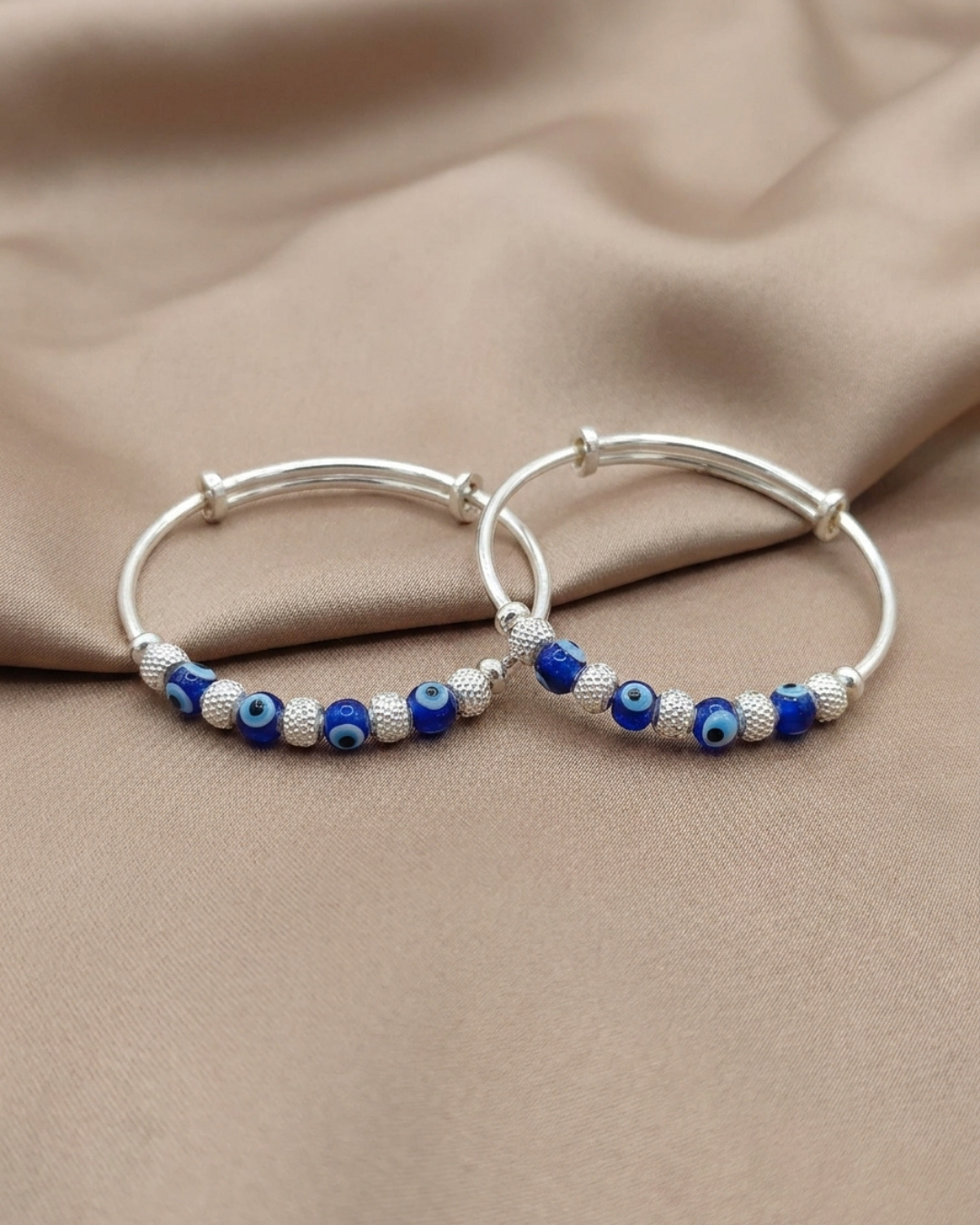 Evil Eye Beaded Bangle Sterling Silver