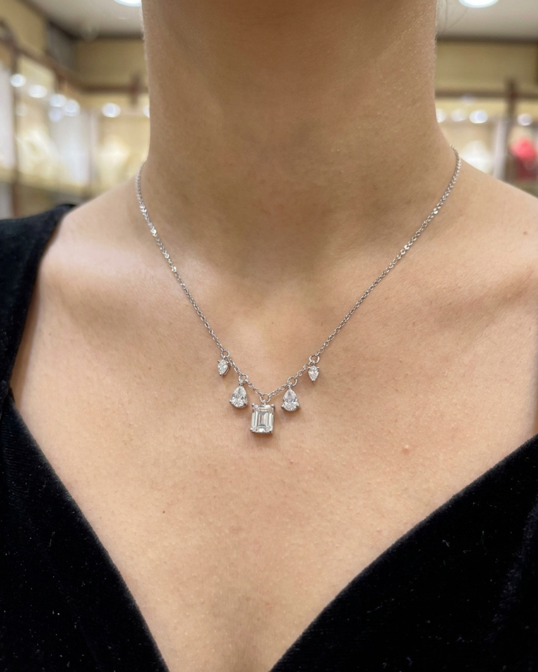 Emerald Charm Necklace Sterling Silver