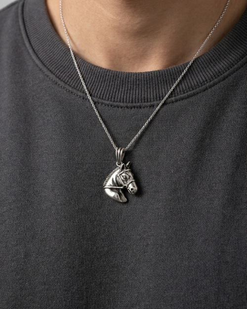 925 Sterling Silver Stallion Equestrian Pendant