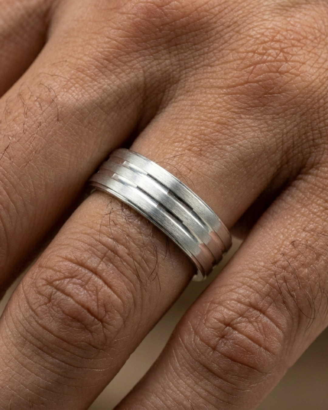 Linear Brushed Silver Men’s Dibla Ring